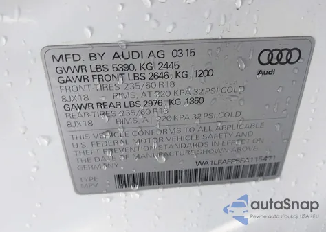 2015 Audi Q5 2.0T Premium из США, поврежденный, VIN WA1LFAFP5FA115471